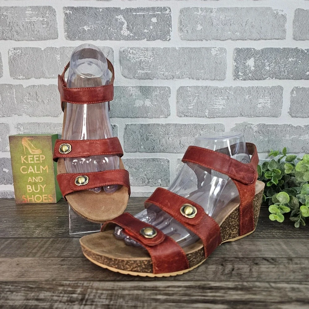 Dansko Savannah‎ Leather Strappy Wedge Sandals Red Brown EU 41 US 10–10.5